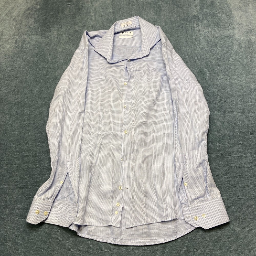 Pera Trim Fit Two Ply Egyptian Cotton Dress Shirt Men 15 32-33 White Blue Formal